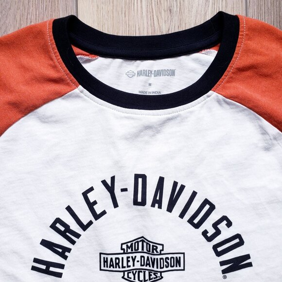 Harley-Davidson Womens Off White & Orange Raglan T-Shirt Logo Graphic with Tags - Picture 3 of 7